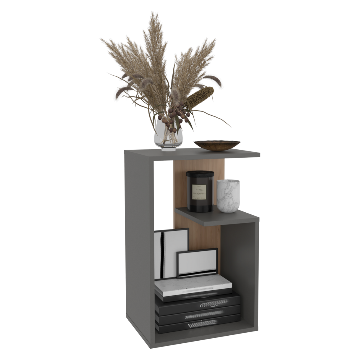 Mesa Auxiliar Everett Plomo y Fresno Europeo 39.8x63.4cm Rectangular con Dos Compartimientos - MESAS AUXILIARES | Bylmo