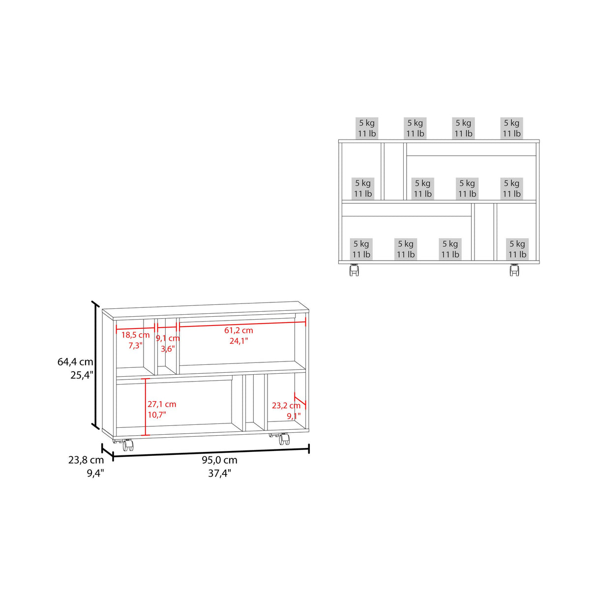 Mueble Auxiliar Joge Blanco 95x64.5cm Rectangular con Seis Compartimientos - MESAS AUXILIARES | Bylmo