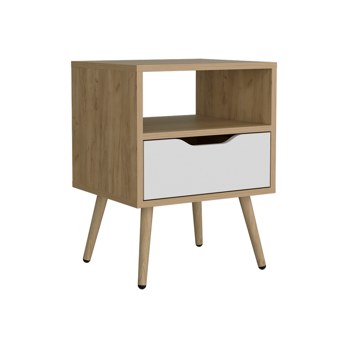 Mesa de Noche Wende Blanco y Fresno Europeo 40x43cm con Un Cajón - MESAS DE NOCHE | Bylmo