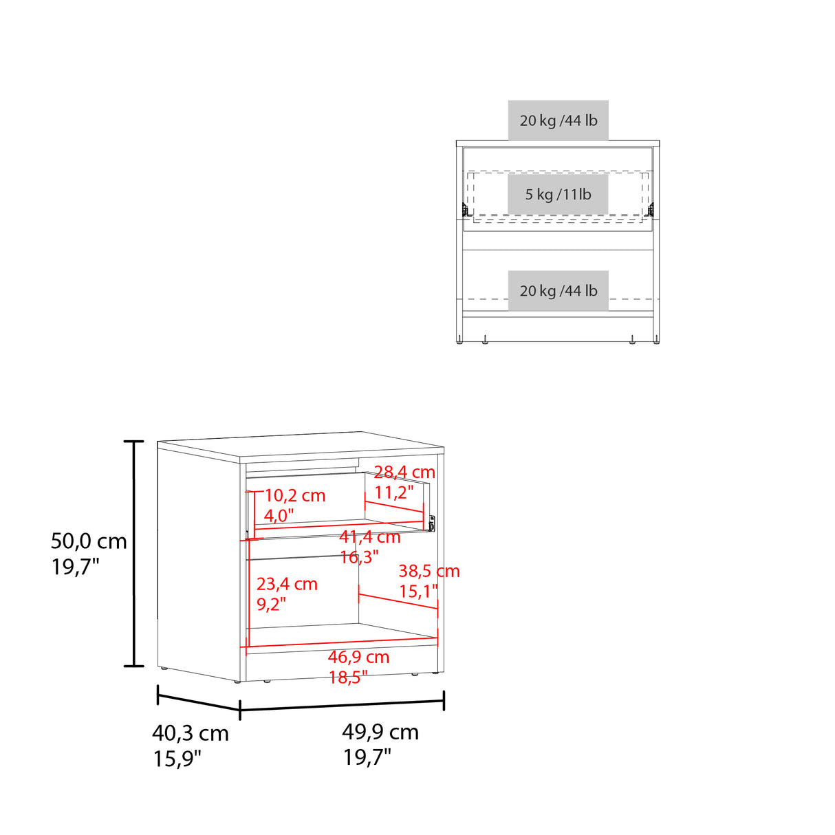 Mesa de Noche Alder Plomo y Fresno Europeo 50x50cm con Un Cajón - MESAS DE NOCHE | Bylmo