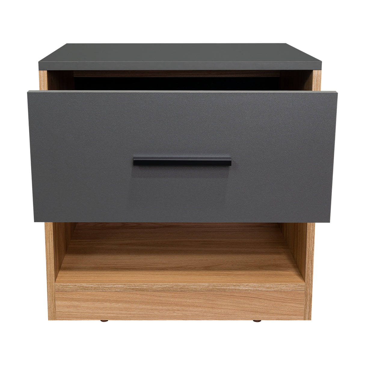 Mesa de Noche Alder Plomo y Fresno Europeo 50x50cm con Un Cajón - MESAS DE NOCHE | Bylmo