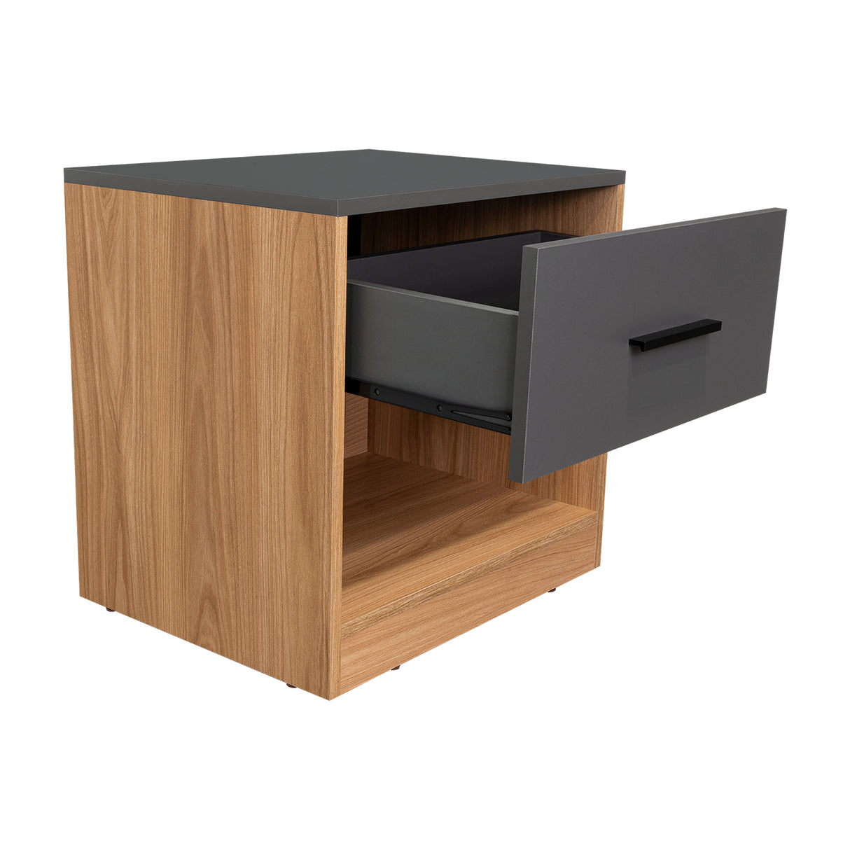 Mesa de Noche Alder Plomo y Fresno Europeo 50x50cm con Un Cajón - MESAS DE NOCHE | Bylmo