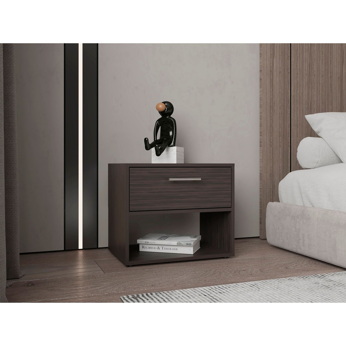 Mesa de Noche Alpine Nogal 53x45.9cm con Un Cajón - MESAS DE NOCHE | Bylmo