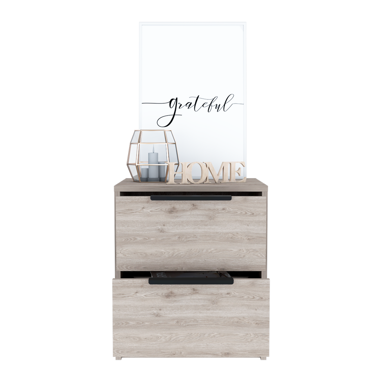 Mesa de Noche Kaia Ceniza 41x48cm con Dos Cajones - MESAS DE NOCHE | Bylmo