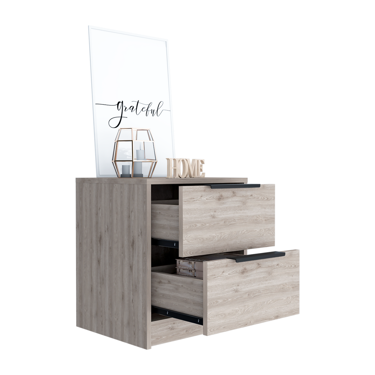 Mesa de Noche Kaia Ceniza 41x48cm con Dos Cajones - MESAS DE NOCHE | Bylmo