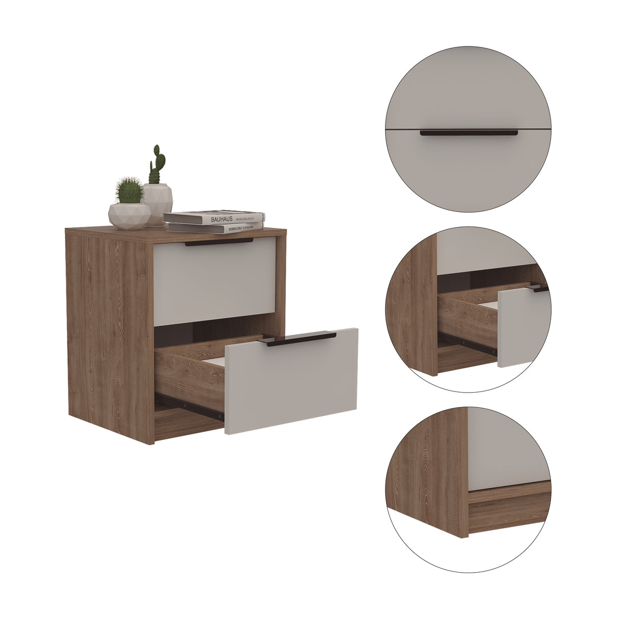 Mesa de Noche Kaia Miel y Blanco 41x48cm con Dos Cajones - MESAS DE NOCHE | Bylmo