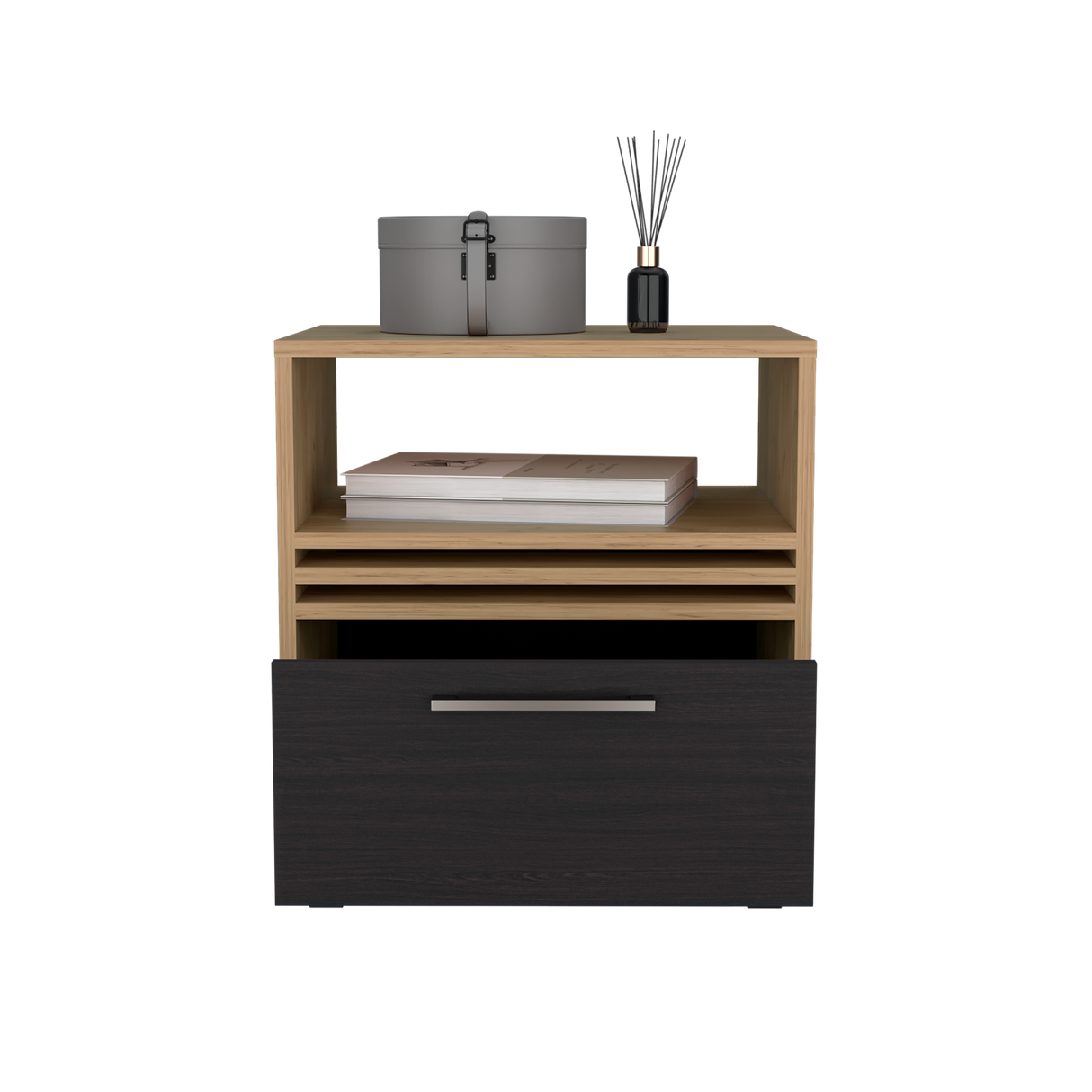 Mesa de Noche Vance Fresno Europeo y Wengue 48.1x52cm con Un Cajón - MESAS DE NOCHE | Bylmo