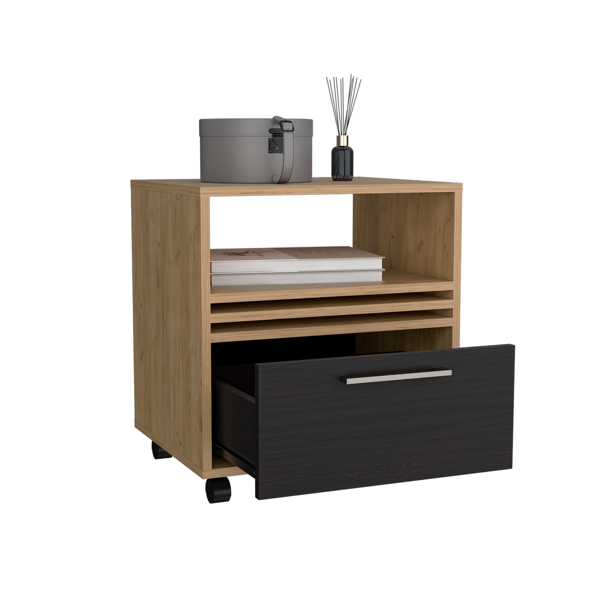 Mesa de Noche Vance Fresno Europeo y Wengue 48.1x52cm con Un Cajón - MESAS DE NOCHE | Bylmo