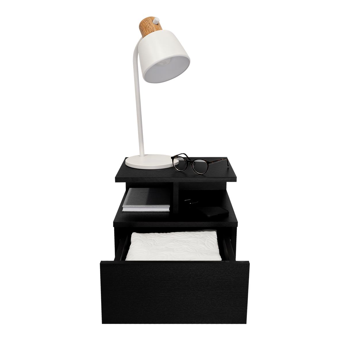 Mesa de Noche Flotante Wengue 35.6x29.5cm con Un Cajón - MESAS DE NOCHE | Bylmo