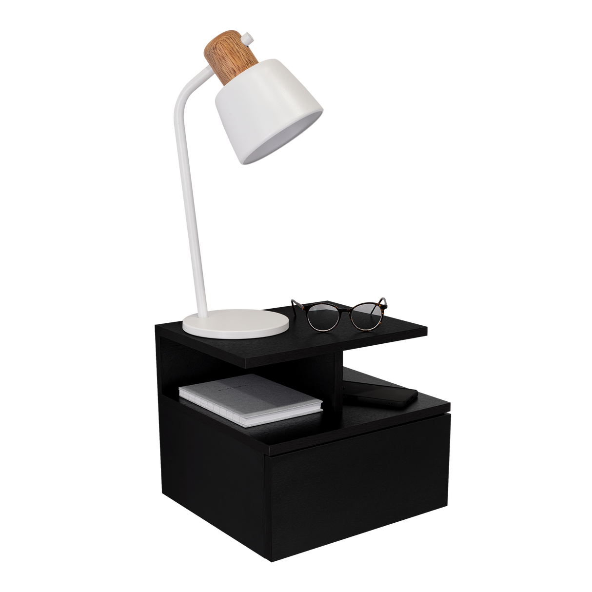 Mesa de Noche Flotante Wengue 35.6x29.5cm con Un Cajón - MESAS DE NOCHE | Bylmo