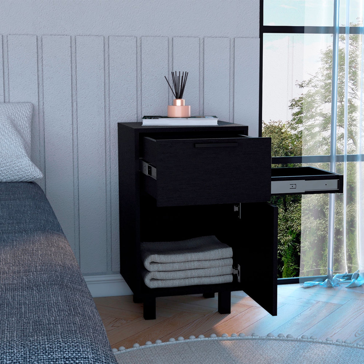 Mesa de Noche Z 80 Wengue 41x70cm con Dos Cajones - MESAS DE NOCHE | Bylmo