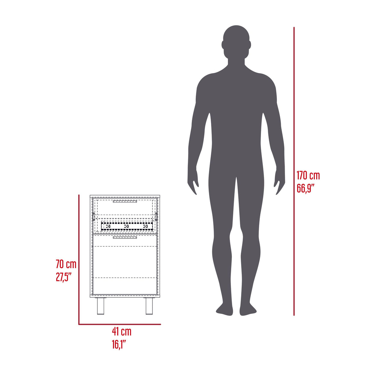 Mesa de Noche Z 80 Wengue 41x70cm con Dos Cajones - MESAS DE NOCHE | Bylmo
