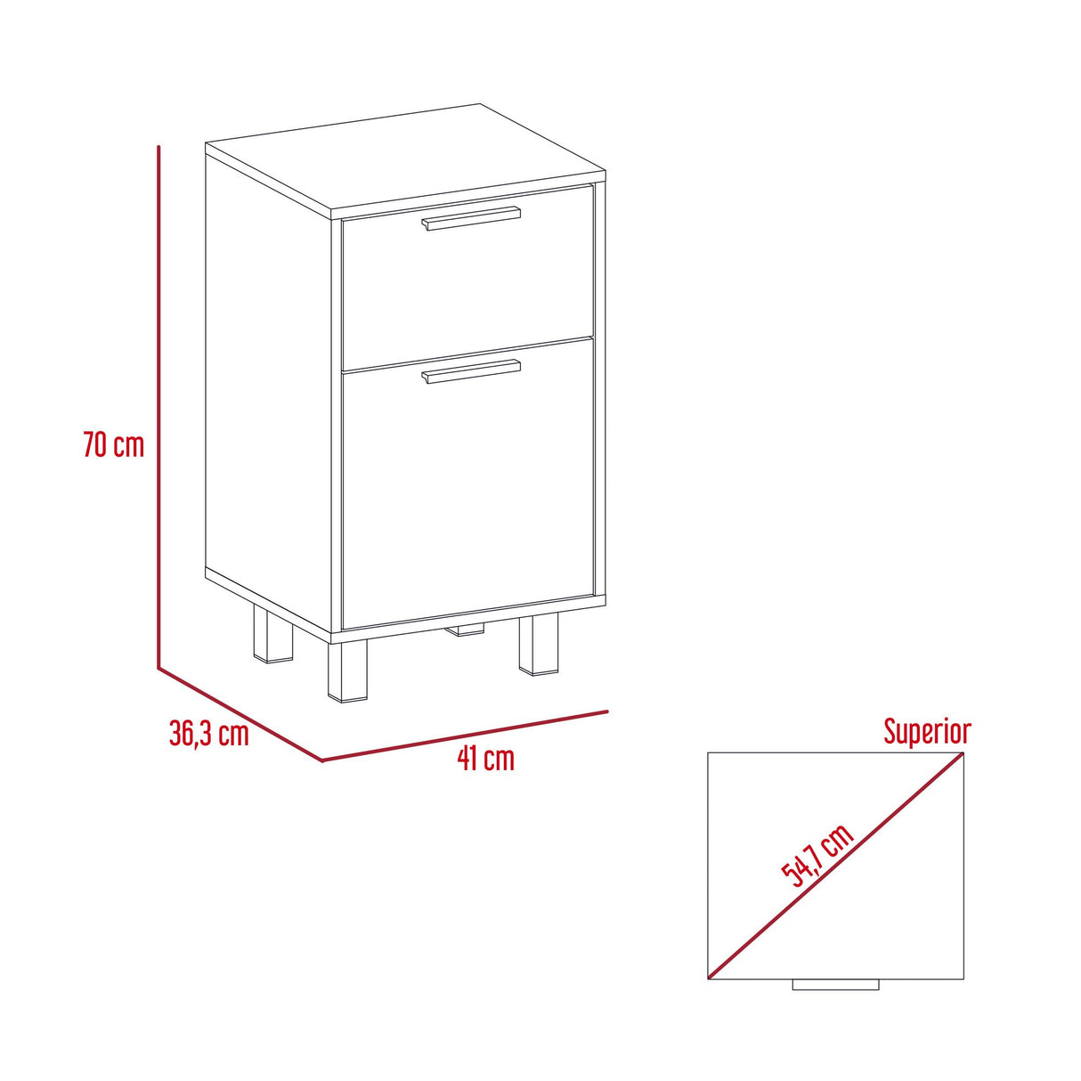 Mesa de Noche Z 80 Wengue 41x70cm con Dos Cajones - MESAS DE NOCHE | Bylmo