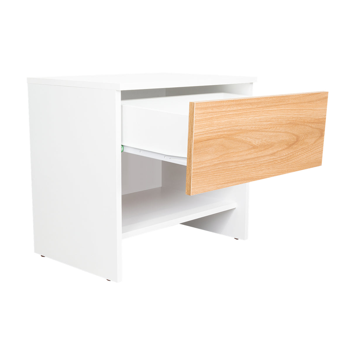 Mesa de Noche Dasel Fresno Europeo y Blanco 50x46.6cm con Un Cajón - MESAS DE NOCHE | Bylmo
