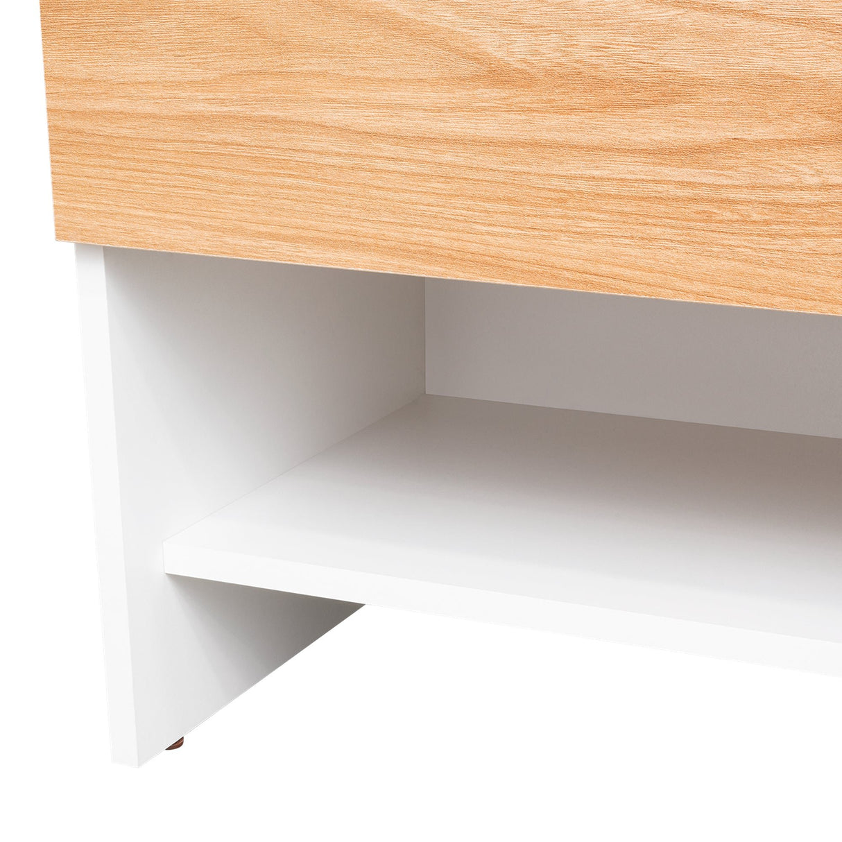 Mesa de Noche Dasel Fresno Europeo y Blanco 50x46.6cm con Un Cajón - MESAS DE NOCHE | Bylmo