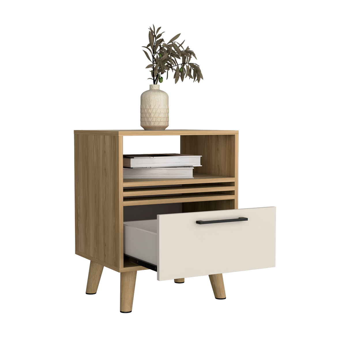 Mesa de Noche Vance Fresno Europeo y Capri 48x62.4cm con Un Cajón - MESAS DE NOCHE | Bylmo