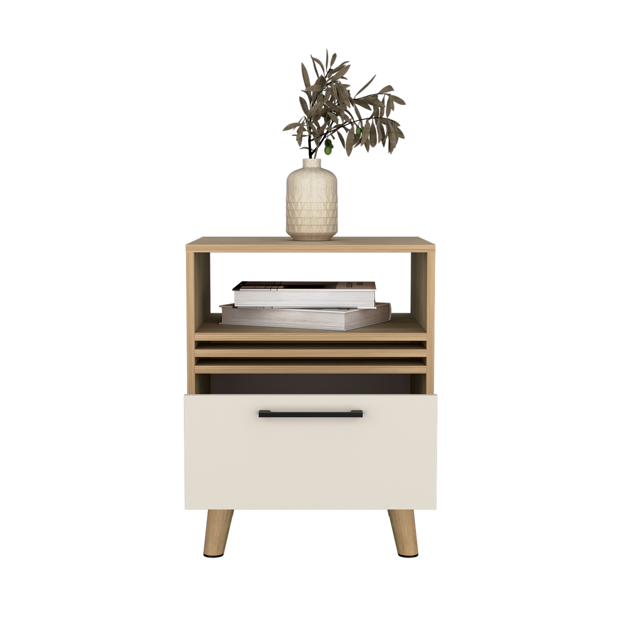 Mesa de Noche Vance Fresno Europeo y Capri 48x62.4cm con Un Cajón - MESAS DE NOCHE | Bylmo