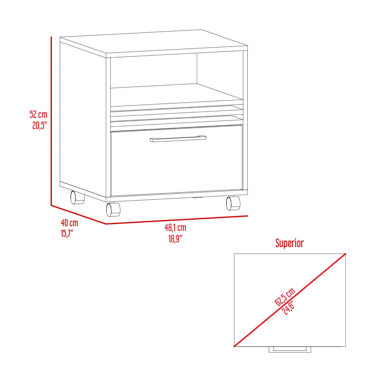 Mesa de Noche Vance Fresno Europeo y Capri 48x62.4cm con Un Cajón - MESAS DE NOCHE | Bylmo