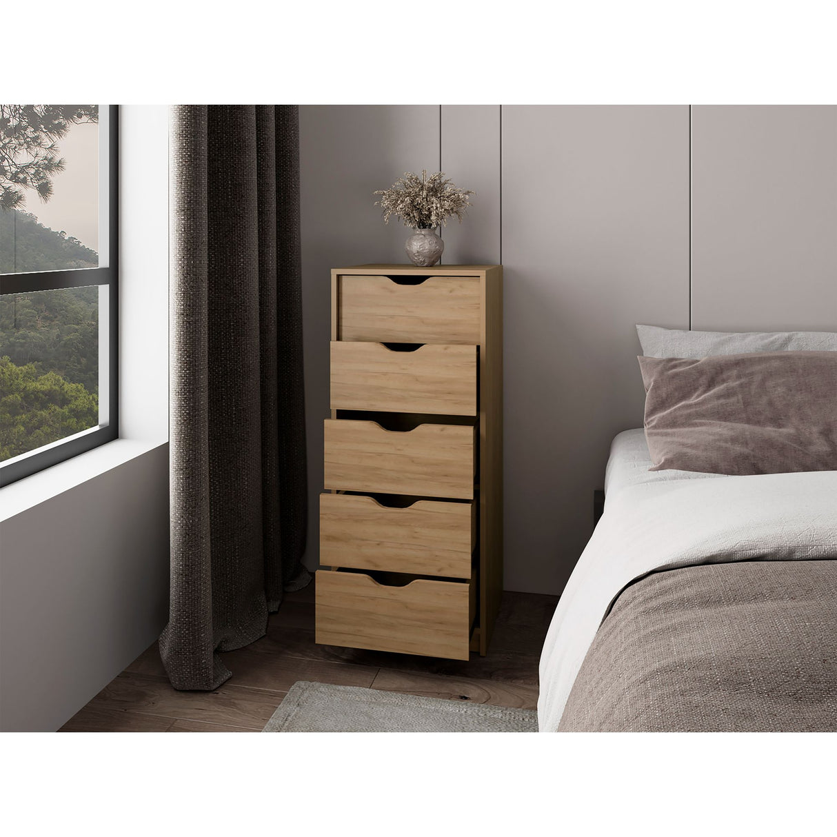 Cajonera Basilea Fresno Europeo 45x107.8cm con Cinco Cajones - CAJONERAS Y COMODAS | Bylmo