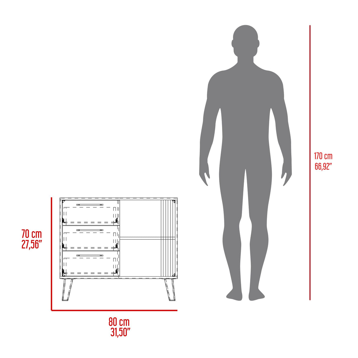 Cajonera Vance Fresno Europeo y Capri 80x70cm con Tres Cajones - CAJONERAS Y COMODAS | Bylmo