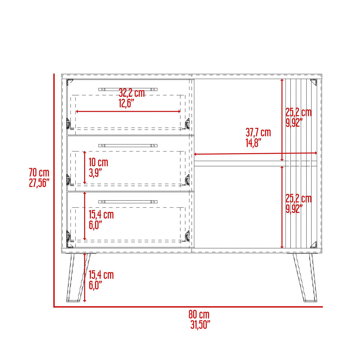 Cajonera Vance Fresno Europeo y Capri 80x70cm con Tres Cajones - CAJONERAS Y COMODAS | Bylmo