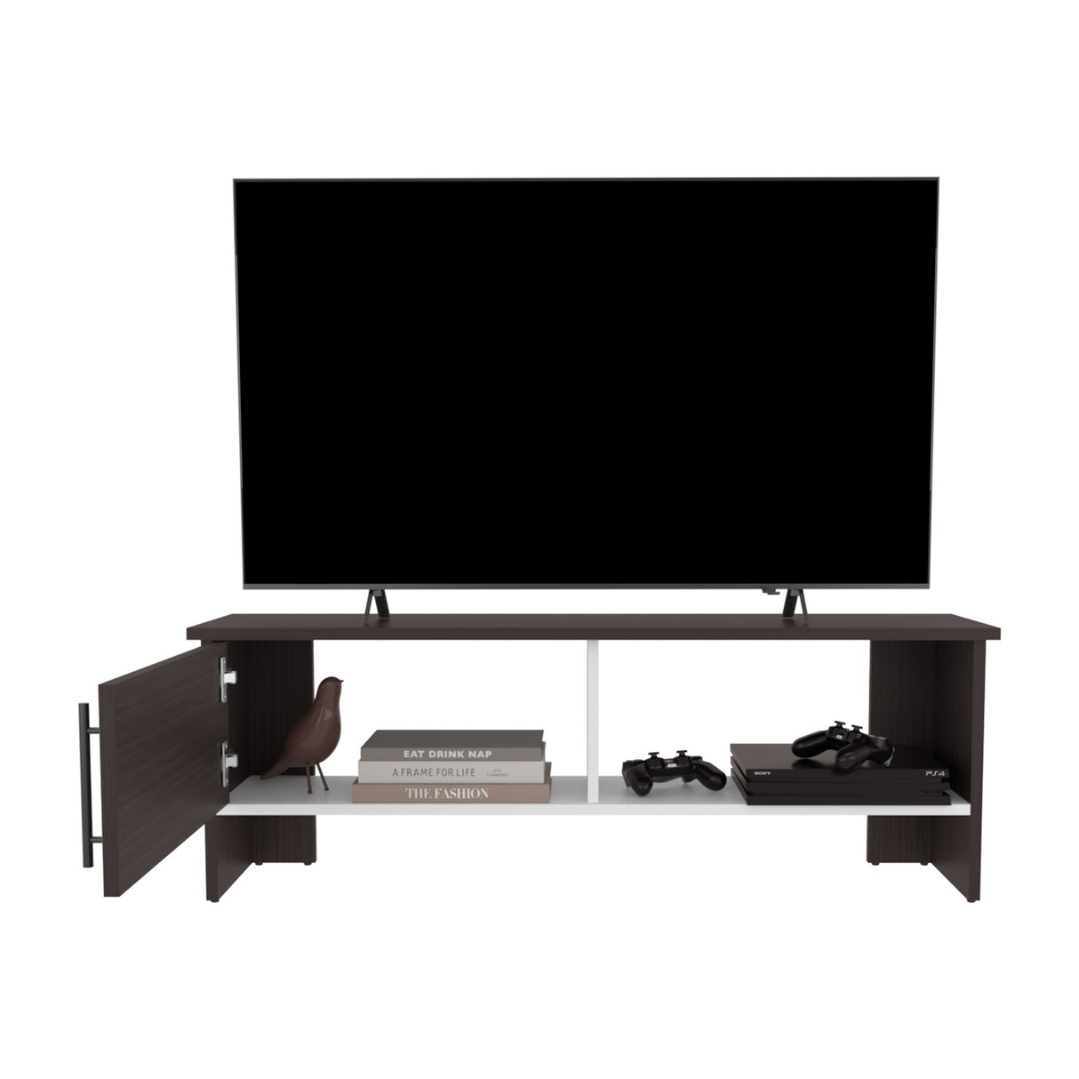 Mesa para TV Navia Nogal y Blanco 120.3x41.9cm Para TV Hasta 65 Pulgadas - MUEBLES DE TV | Bylmo
