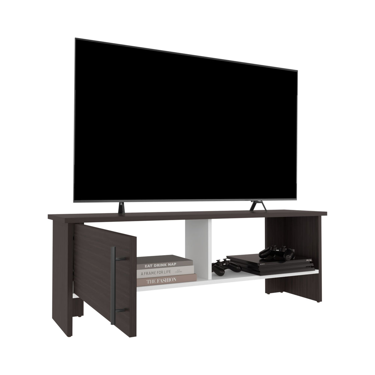 Mesa para TV Navia Nogal y Blanco 120.3x41.9cm Para TV Hasta 65 Pulgadas - MUEBLES DE TV | Bylmo