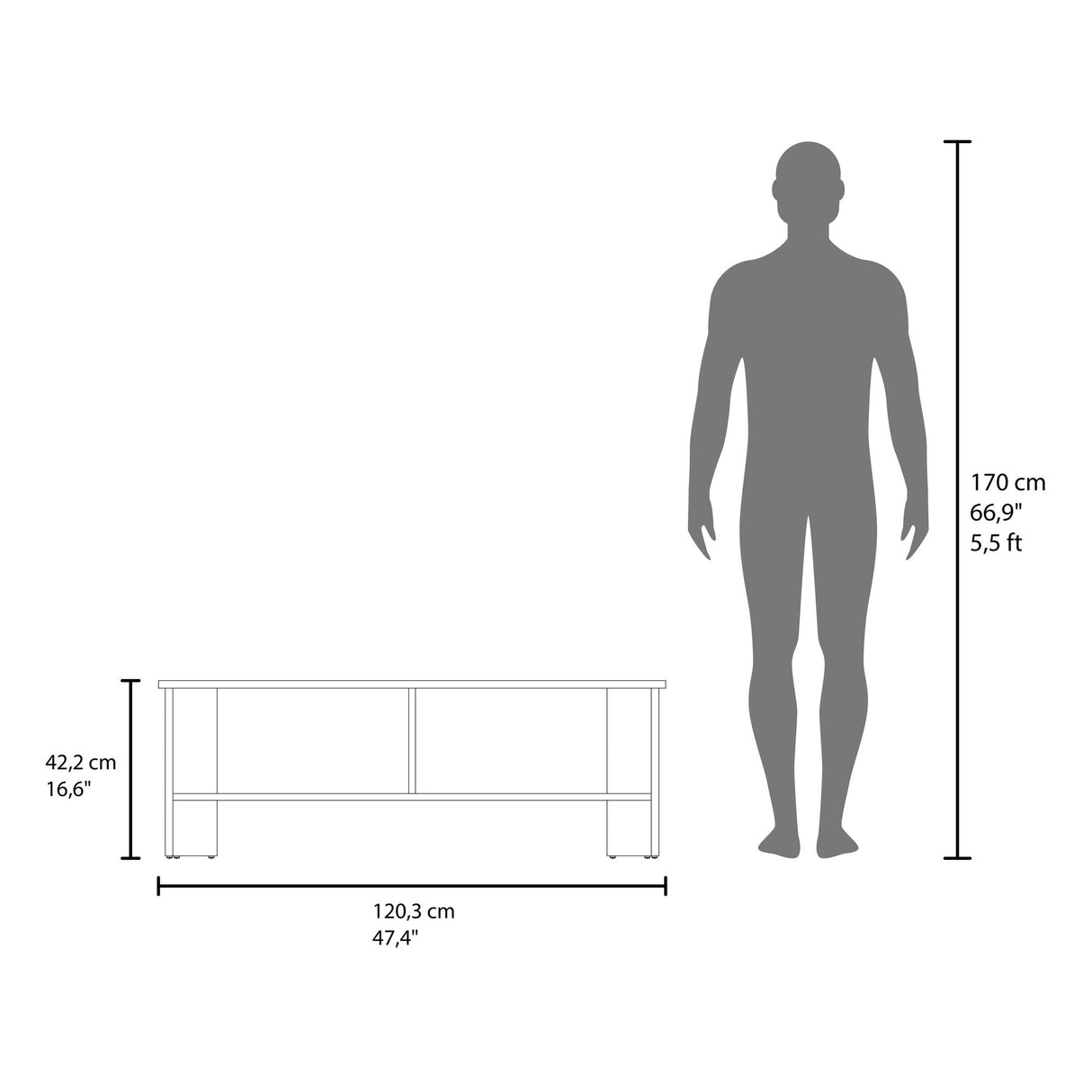 Mesa para TV Navia Nogal y Blanco 120.3x41.9cm Para TV Hasta 65 Pulgadas - MUEBLES DE TV | Bylmo