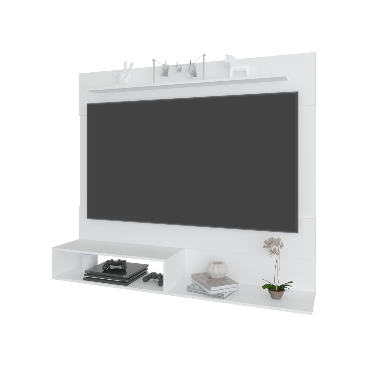 Panel de TV Flotante Baijing Blanco 140x120cm Para TV Hasta 55 Pulgadas - MUEBLES DE TV | Bylmo