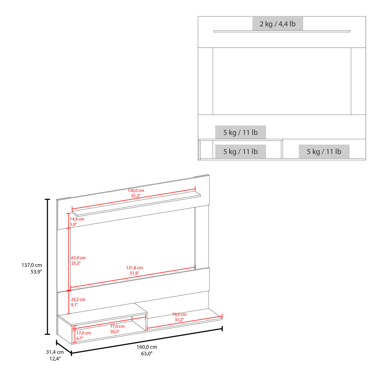 Panel de TV Flotante Baijing Milan y Wengue 160x137cm Para TV Hasta 70 Pulgadas - MUEBLES DE TV | Bylmo