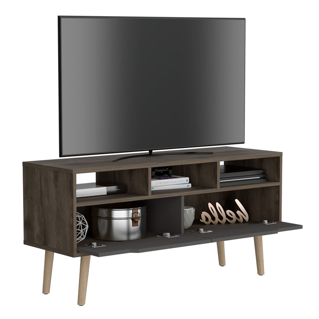 Rack de TV Oslo Bellota y Plomo 117x58cm Para TV Hasta 50 Pulgadas - MUEBLES DE TV | Bylmo