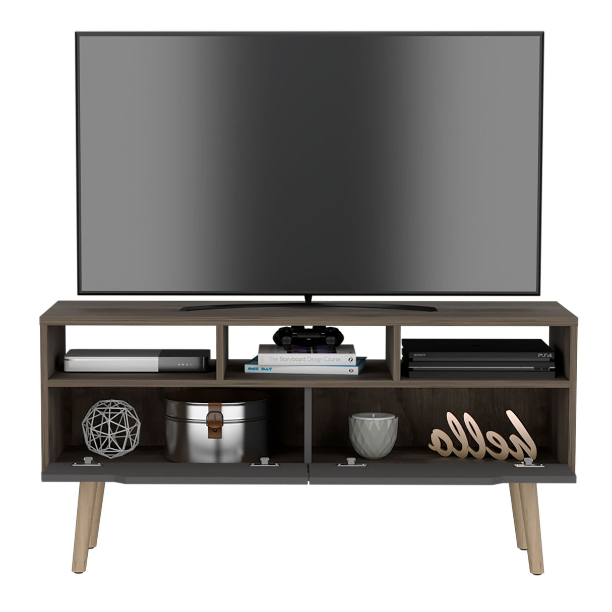 Rack de TV Oslo Bellota y Plomo 117x58cm Para TV Hasta 50 Pulgadas - MUEBLES DE TV | Bylmo