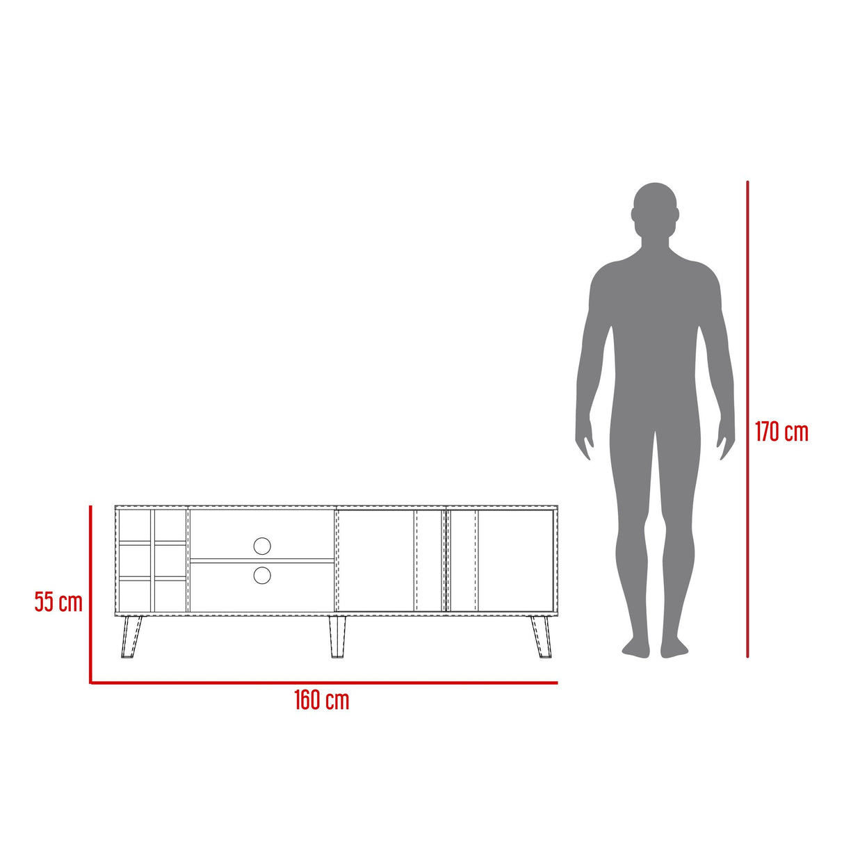 Rack de TV Lane Milan y Capri 160x55cm Para TV Hasta 65 Pulgadas con Ranuras para Cables - MUEBLES DE TV | Bylmo