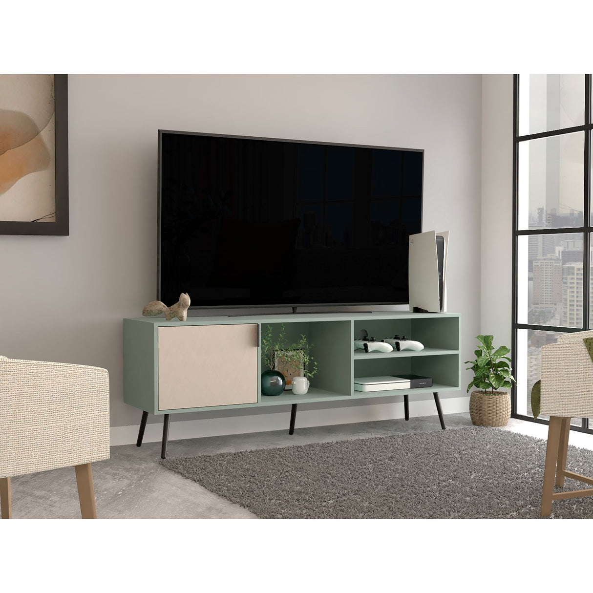 Rack de TV Vulcan Agave y Toquilla 160x58cm Para TV Hasta 65 Pulgadas con Ranuras para Cables - MUEBLES DE TV | Bylmo