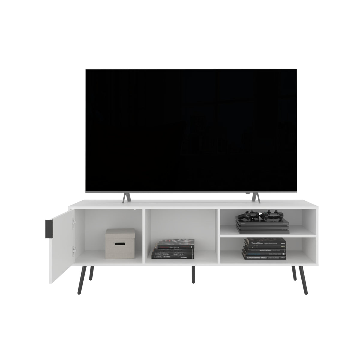 Rack de TV Vulcan Blanco y Capri 160x58cm Para TV Hasta 65 Pulgadas con Ranuras para Cables - MUEBLES DE TV | Bylmo