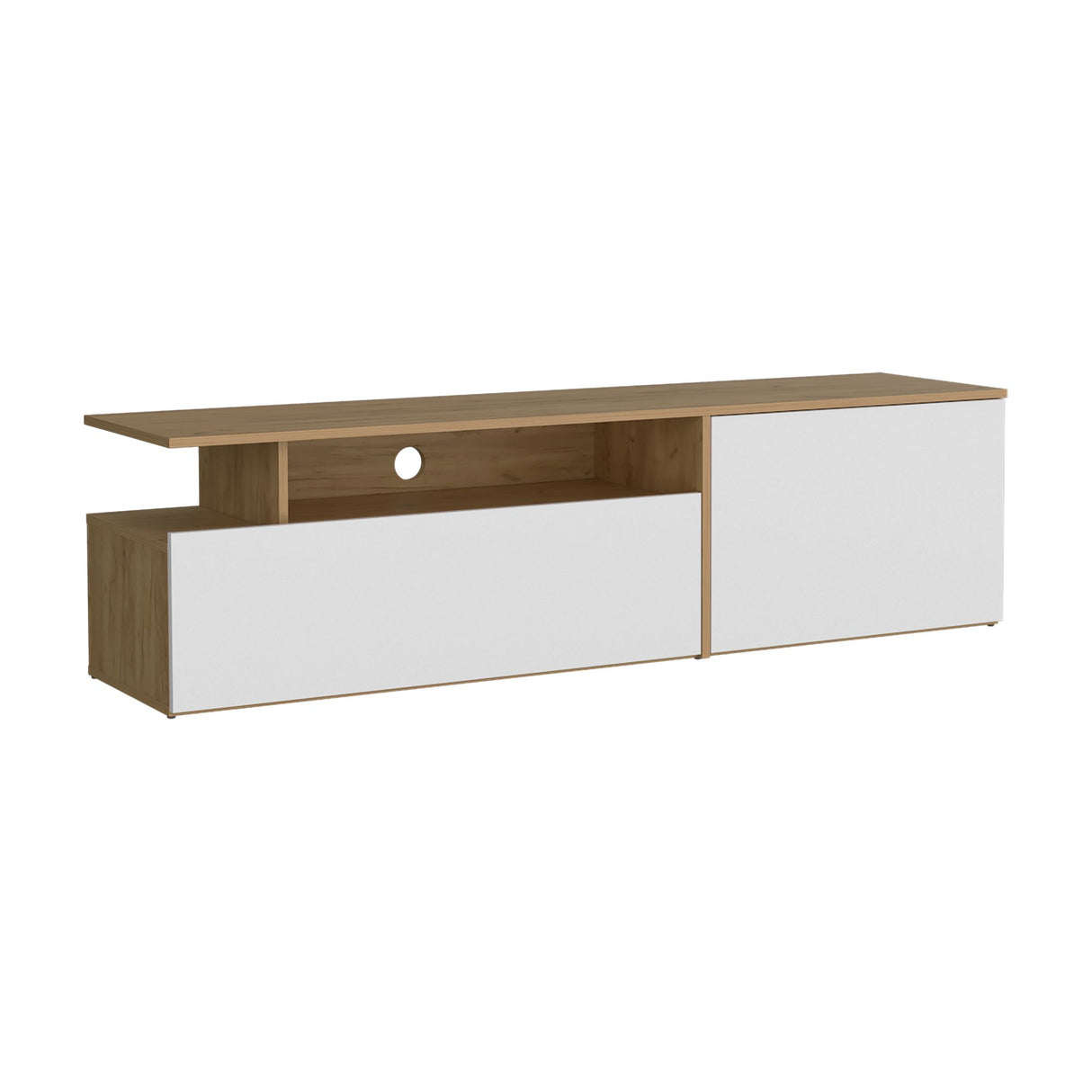 Rack de TV Selma Fresno Europeo y Blanco 161x44.1cm Para TV Hasta 70 Pulgadas con Ranuras para Cables - MUEBLES DE TV | Bylmo