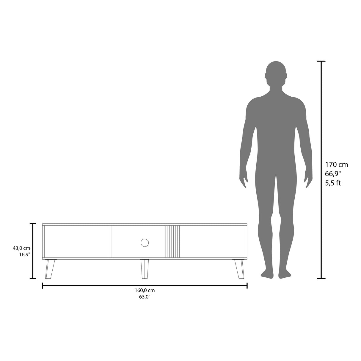 Rack de TV Vance Wengue y Fresno Europeo 160x43cm Para TV Hasta 70 Pulgadas con Ranuras para Cables - MUEBLES DE TV | Bylmo