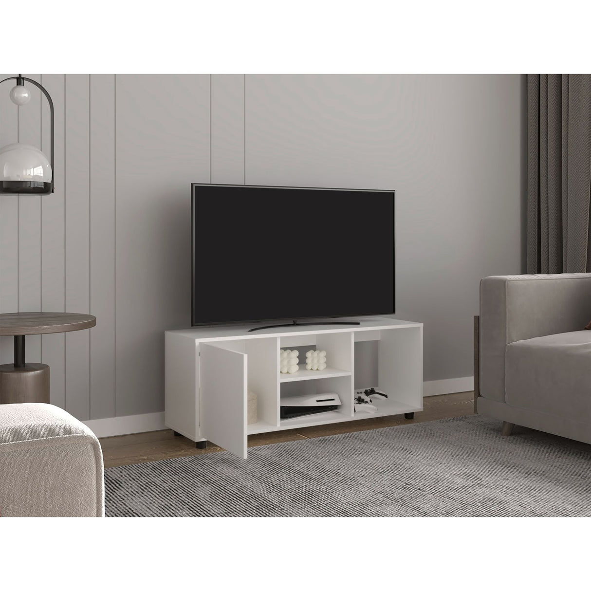 Rack de TV Adel Blanco 130.1x46.7cm Para TV Hasta 55 Pulgadas - MUEBLES DE TV | Bylmo