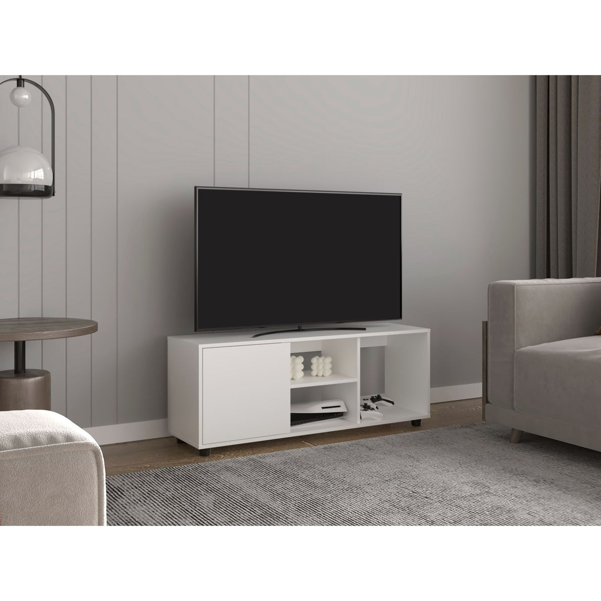 Rack de TV Adel Blanco 130.1x46.7cm Para TV Hasta 55 Pulgadas - MUEBLES DE TV | Bylmo
