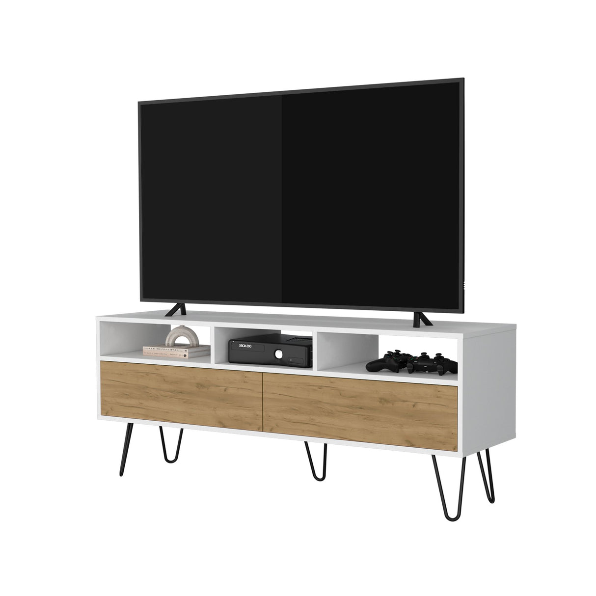 Rack de TV Tori Blanco y Fresno Europeo 137x55.4cm Para TV Hasta 60 Pulgadas - MUEBLES DE TV | Bylmo
