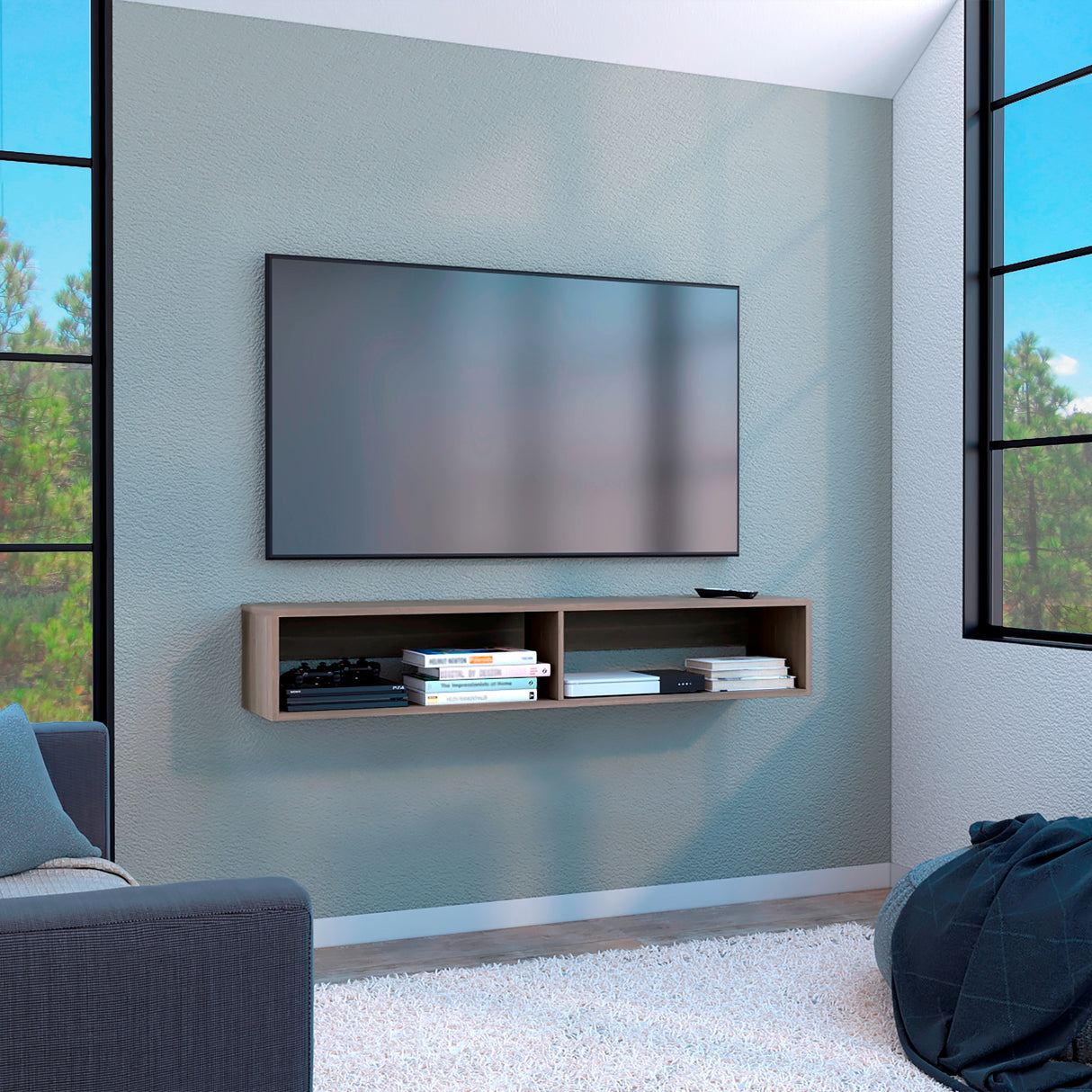 Rack de TV Flotante Bardolino 150x26.5cm Para TV Hasta 65 Pulgadas con Ranuras para Cables - MUEBLES DE TV | Bylmo