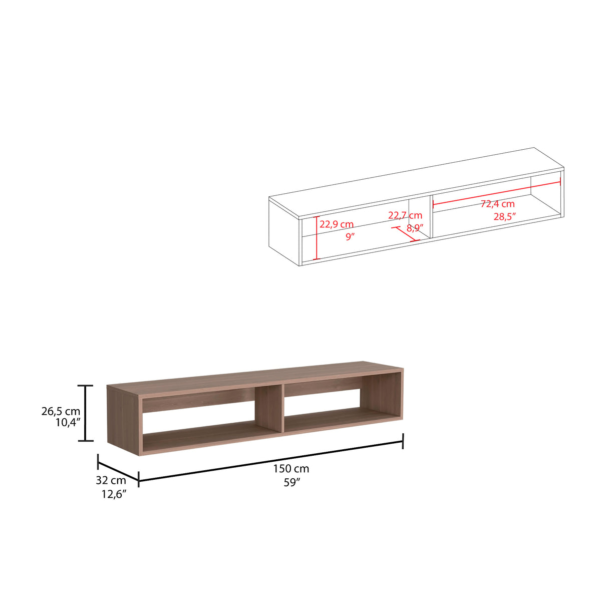 Rack de TV Flotante Bardolino 150x26.5cm Para TV Hasta 65 Pulgadas con Ranuras para Cables - MUEBLES DE TV | Bylmo