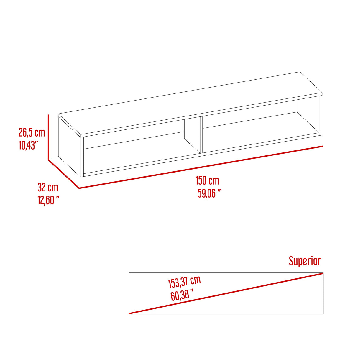 Rack de TV Flotante Wengue 150x26.5cm