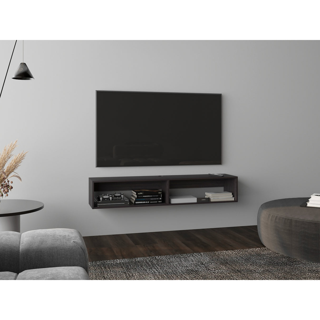 Rack de TV Flotante Wengue 150x26.5cm Para TV Hasta 65 Pulgadas con Ranuras para Cables - MUEBLES DE TV | Bylmo