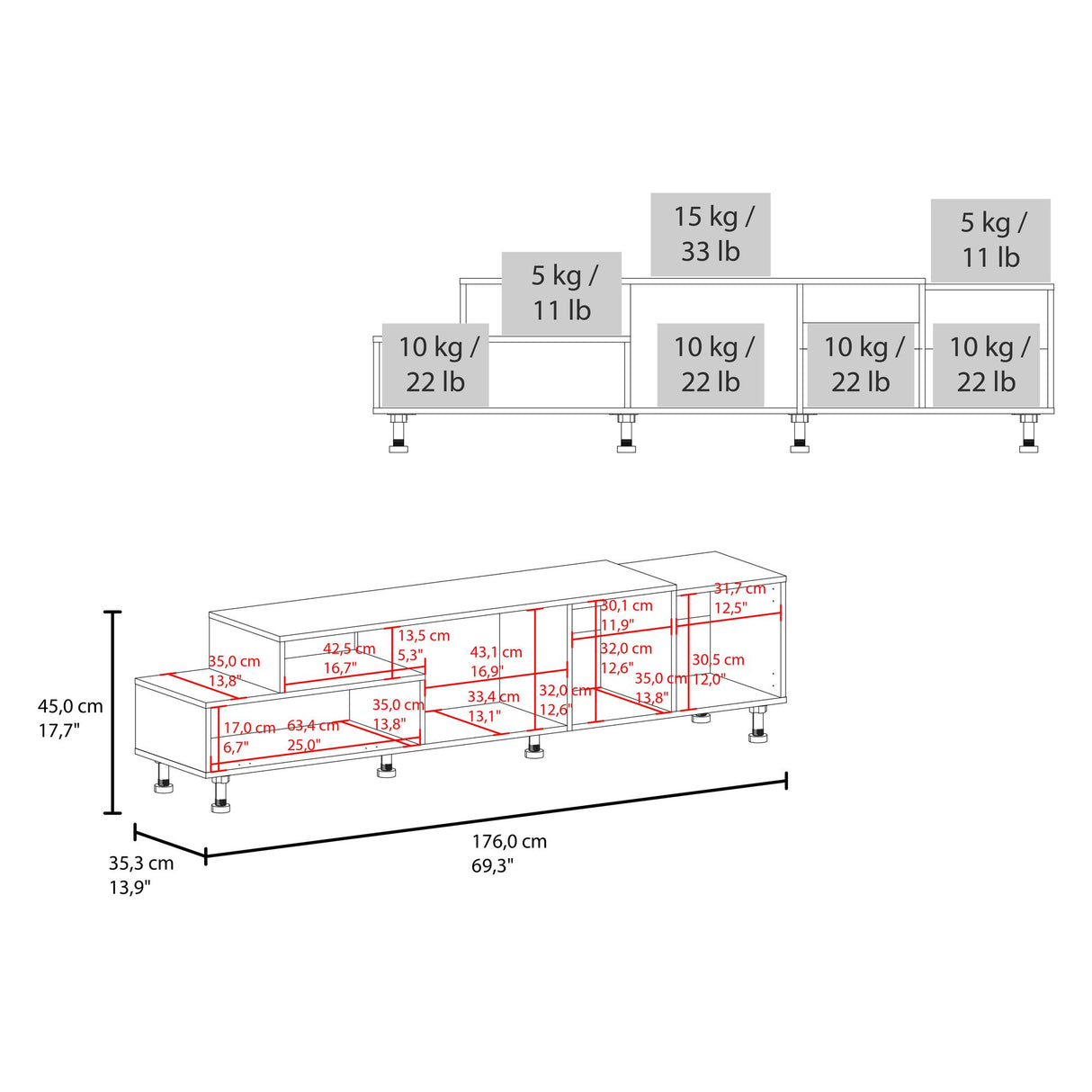 Rack de TV Atho Wengue 176x45cm Para TV Hasta 70 Pulgadas - MUEBLES DE TV | Bylmo