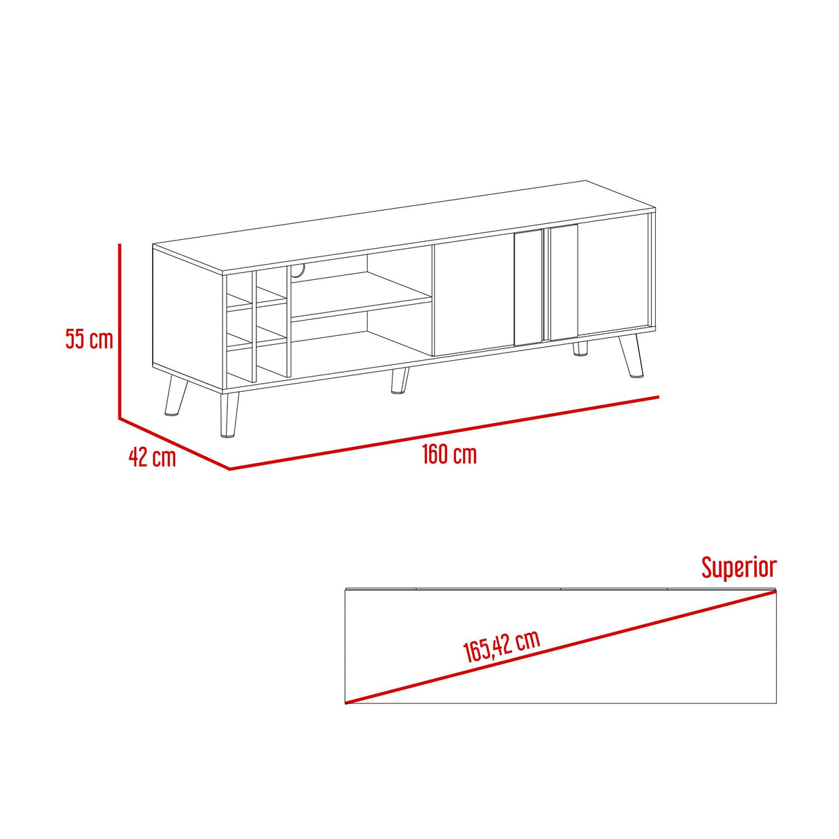 Rack de TV Zaragoza Milan y Capri 160x55cm Para TV Hasta 70 Pulgadas con Ranuras para Cables - MUEBLES DE TV | Bylmo