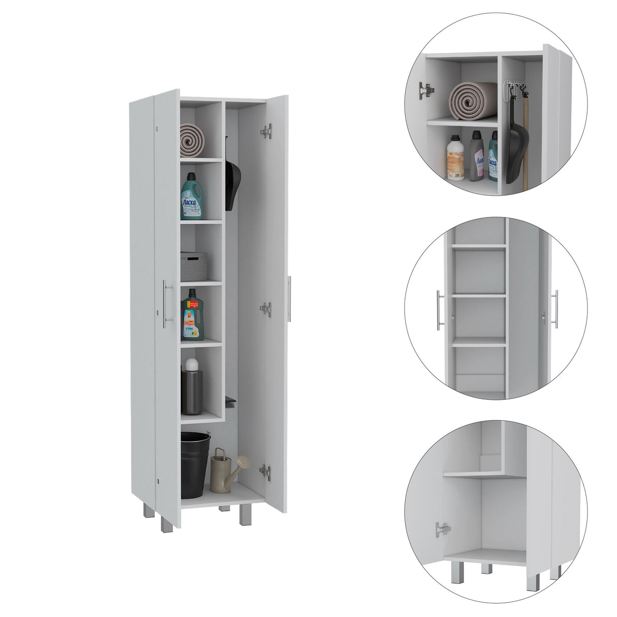 Organizador de Aseo Nala Blanco 51.2x181.2cm con Puerta Batible y con Patas - MUEBLES DE ASEO Y ROPAS | Bylmo