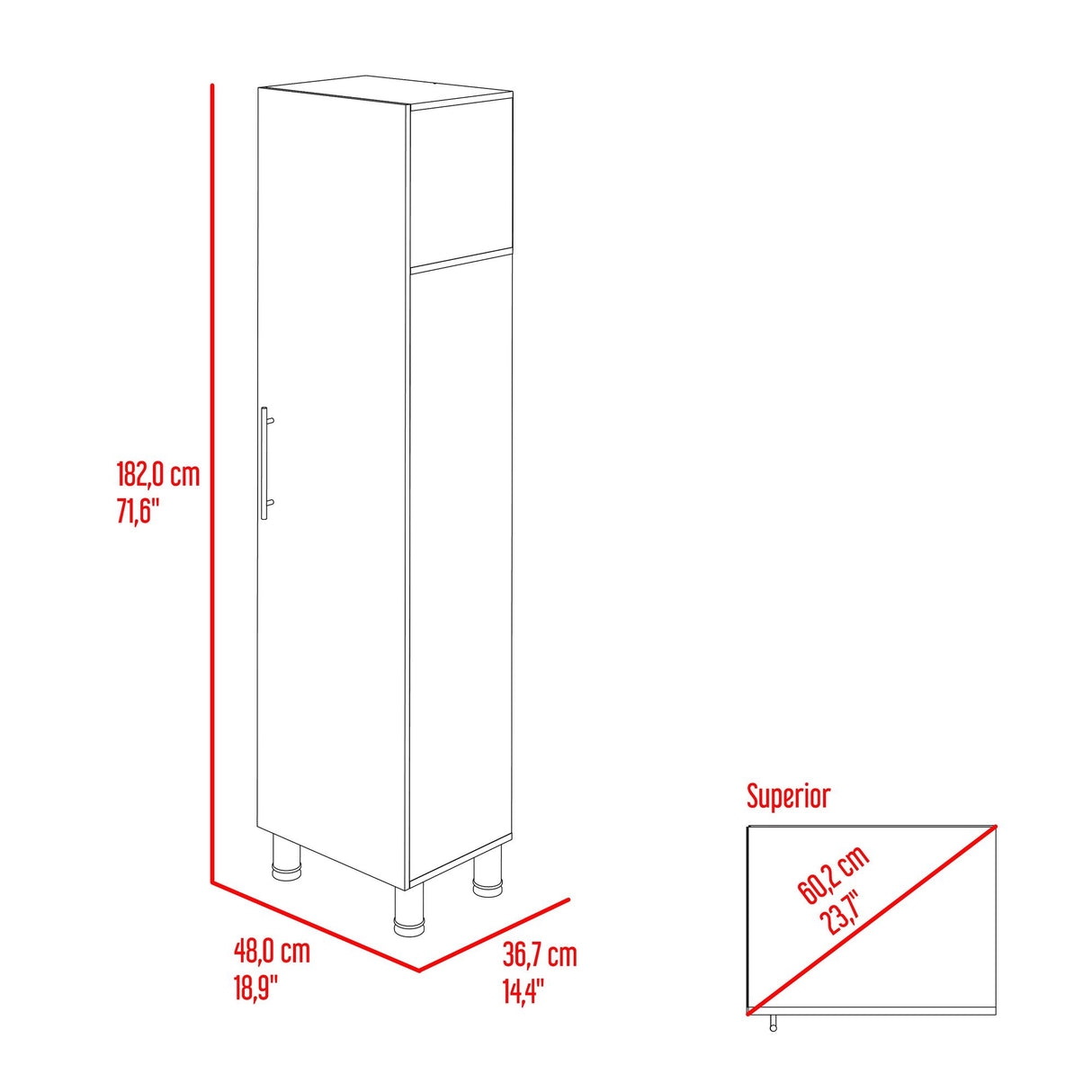 Organizador de Aseo Rayle Fresno Europeo y Blanco 48x182cm con Puerta Batible y con Patas - MUEBLES DE ASEO Y ROPAS | Bylmo