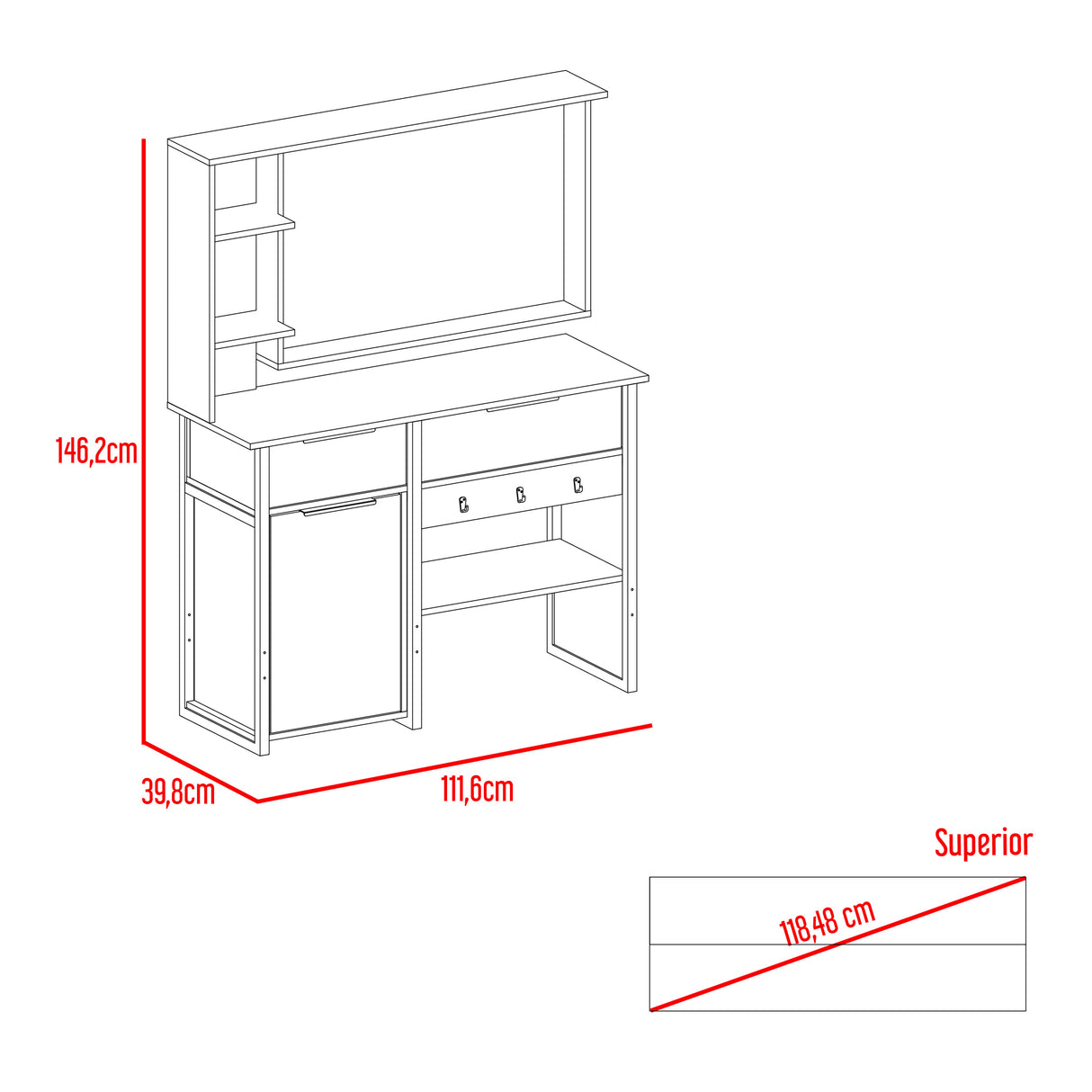 Tocador Holland Milan 111.6x146.2cm con Espejo y Dos Cajones - TOCADORES | Bylmo