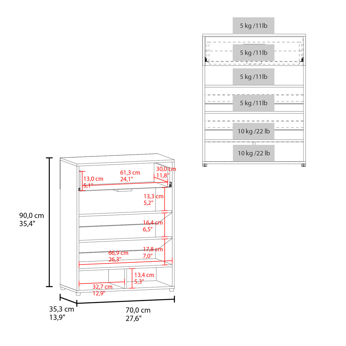 Zapatero Alpine Blanco 70x90cm de Cinco Niveles - ZAPATEROS | Bylmo